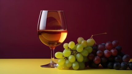 Glass of wine near grapes