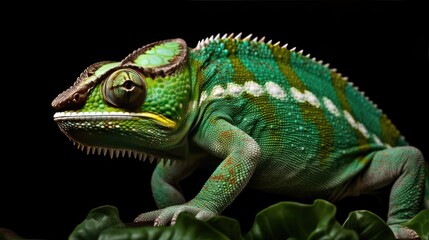 Obraz premium A green colored chameleon in nature. Generative Ai