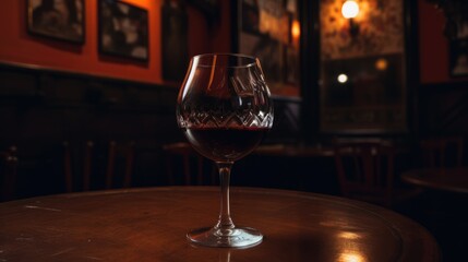 Glass of wine on the table of restaurant
