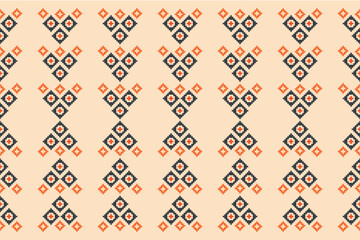 Ethnic geometric fabric pattern Cross Stitch.Ikat embroidery Ethnic oriental Pixel pattern brown cream background. Abstract,vector,illustration. Texture,clothing,decoration,motifs,silk wallpaper.