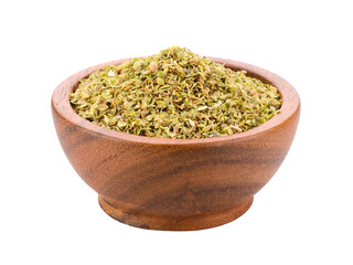 Oregano spice in wood bowl on  transparent png