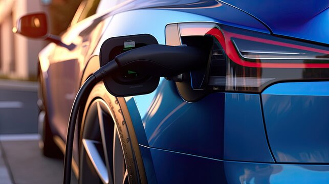Charge station for electric cars. Electric vehicle charging port plugging in car. Concept car innovation. Generative Ai