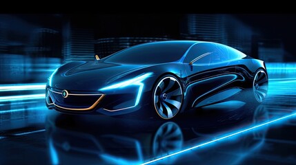Obraz na płótnie Canvas An EV car with motion lighting. Automotive innovation and technology concepts. Generative Ai