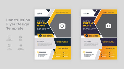 Construction tools cover, back page a4 template. building construction tools flyer design, home improvement flyer template.