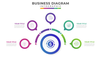 5 steps Mind Map diagram, presentation vector infographic template for business.