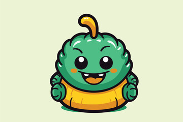 Cute Green Pumpkin Cartoon Mascot Character Vector Illustration.