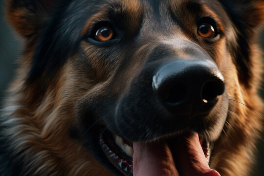 german shepherd portrait dog, tongue close up, generated ai