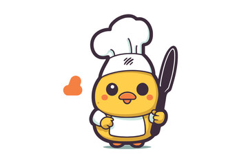 Cute chef chicken character with chef hat and knife vector illustration.