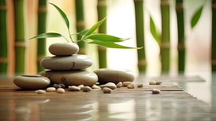 Fototapeta na wymiar Beauty spa, Bamboo and stones in a wellness spa. Beauty treatment of spa. Generative Ai