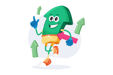 Happy Green Arrow Character Icon With Growth Investment Vector Illustration Design Concept