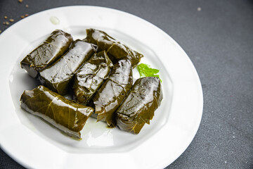 dolma stuffing meat grape leaves meal food snack on the table copy space food background rustic top view