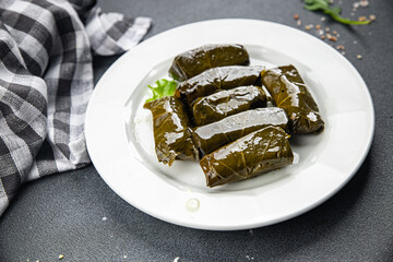 dolma stuffing meat grape leaves meal food snack on the table copy space food background rustic top view