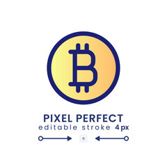 Obraz premium Bitcoin gradient fill desktop icon. Virtual money. Financial technology. Mining software. Pixel perfect 128x128, outline 4px. Modern colorful linear symbol. Vector isolated editable RGB element
