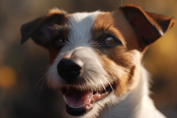 jack russell terrier, sunny day, portrait dog, tongue close up, generated ai