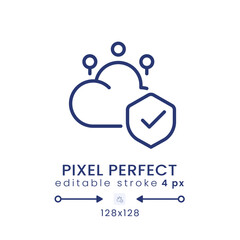 Cloud security linear desktop icon. Data privacy protection. Access control. Pixel perfect 128x128, outline 4px. GUI, UX design. Isolated user interface element for website. Editable stroke