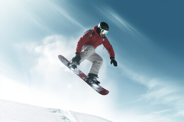 snowboarder jumping on the slope