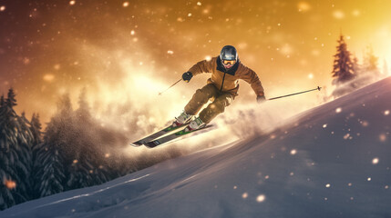 Skier on slope flying