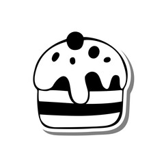 Monochrome Cupcake with Cream and Topping on white silhouette and Gray shadow. Vector illustration for decoration or any design.