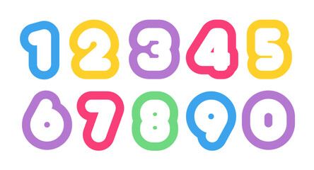 Vector number set bold colorful style modern typography for game, poster, birthday, decoration, animation, t shirt, racing, promotion, banner, printing. Cool font. 10 eps