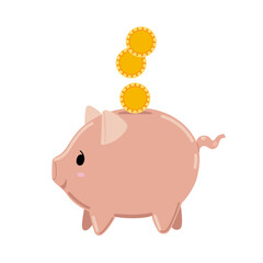 Piggy bank and coins isolate on white background. Vector graphics.