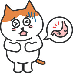 Cartoon orange tabby cat having a stomachache, vector illustration.