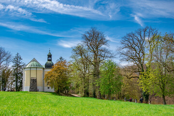 
Beautiful spring landscape on german fields in bavaria riedenburg