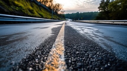 Fototapeta premium Asphalt road and mountains with tree nature landscape, AI generated.
