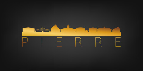 Pierre, SD, USA Gold Skyline City Silhouette Vector. Golden Design Luxury Style Icon Symbols. Travel and Tourism Famous Buildings.