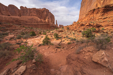 hiking the park avenue trail in arches national park, utah, usa
