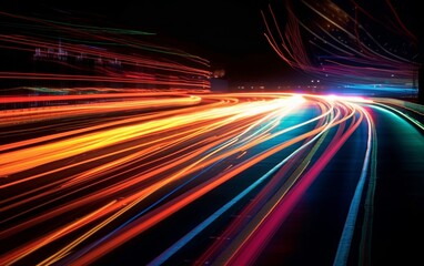 Night Rhythms: Mesmerizing Abstract Light Trails in the Urban Tapestry - High-Quality Wallpaper, Generative AI