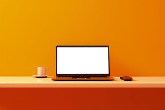 Laptop with png transparent screen, business and technology concept, digital illustration. Generative AI
