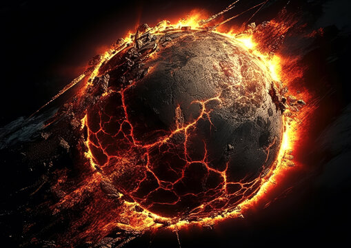 Shattering and exploding of planet Earth's molten core . Generative AI