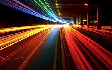 Night Rhythms: Mesmerizing Abstract Light Trails in the Urban Tapestry - High-Quality Wallpaper, Generative AI
