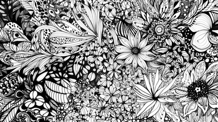 Abstract floral doodle background design for coloring book (Generative AI)