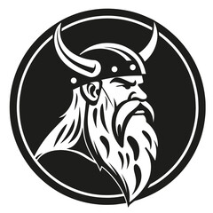 Obraz premium Minimalist black and white viking warrior as logo design (Generative AI)