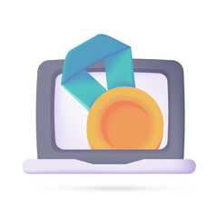 3D medals jump off the computer screen. success concept Winning in online business