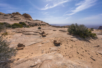 hiking the lathrop trail in canyonlands national park in utah, usa