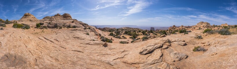 hiking the lathrop trail in canyonlands national park in utah, usa