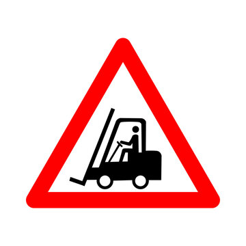 recommend clip art: Forklift sign. Warning sign for forklifts and other industrial vehicles. Red triangle sign with a silhouette of a forklift inside. Caution forklift. Road sign.