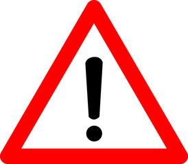 Dangerous area sign. Warning sign other danger. Red triangle sign with exclamation mark silhouette inside. Road sign. Attention. Danger zone.