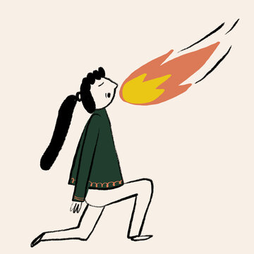 Drawing of girl blowing fire