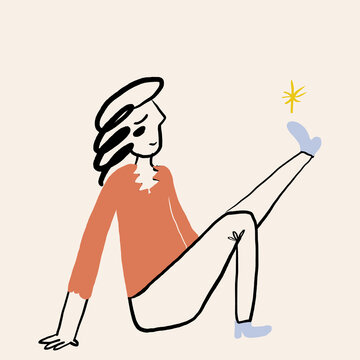 Dreamy cartoon woman with star on leg