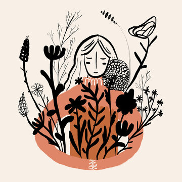 Illustration of female in linear plants