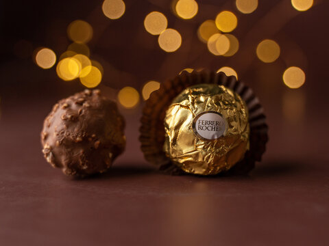 West Bangal, India - May 20, 2023 : Ferrero Rocher chocolate photos shot on different background.