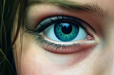 Fototapeta premium close up of a Woman's beautiful azure green eyes. Generative Ai. 