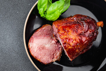 pork baked meat on the bone gourmet meal food snack on the table copy space food background rustic top view