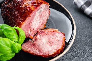 pork baked meat on the bone gourmet meal food snack on the table copy space food background rustic top view