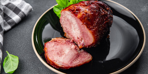 pork baked meat on the bone gourmet meal food snack on the table copy space food background rustic top view