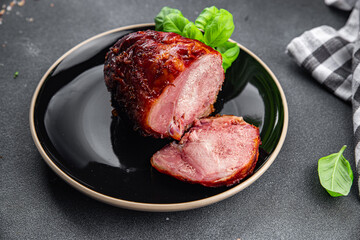 pork baked meat on the bone gourmet meal food snack on the table copy space food background rustic top view