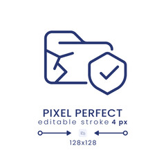 Obraz premium Data loss prevention linear desktop icon. Breach detection. Cyber security. Pixel perfect 128x128, outline 4px. GUI, UX design. Isolated user interface element for website. Editable stroke
